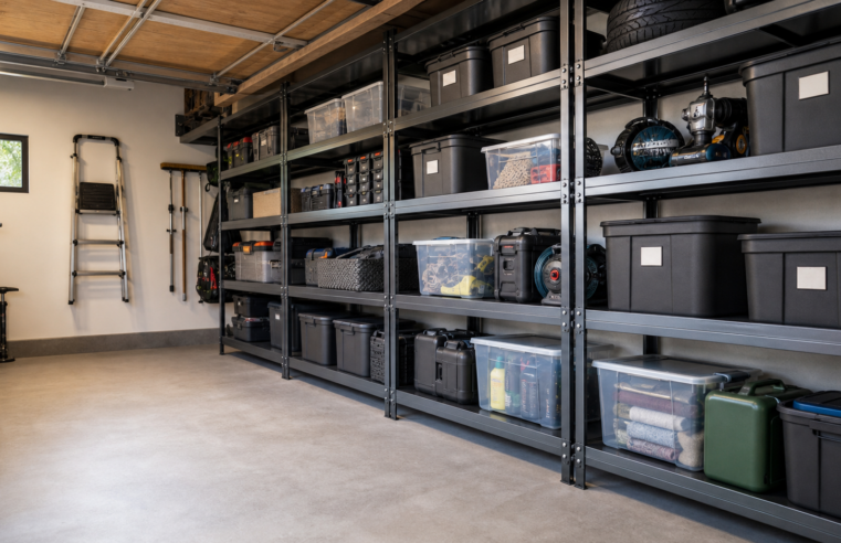 Garagebox organiseren met stellingen en opbergboxen