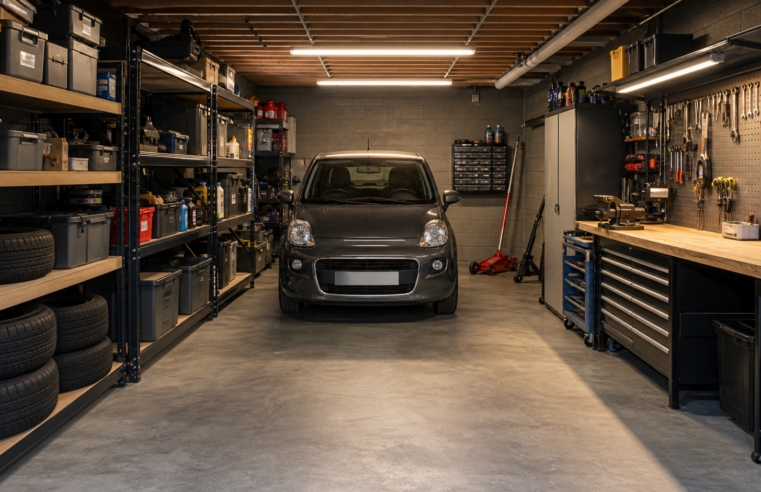 Garagebox slim inrichten voor opslag en auto onderhoud